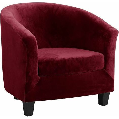 Velours Housse de Fauteuil Club Ensemble de Deux Pièces Extensible Salon Cabriolet Tub Chair avec Housse de Coussin (Vin Rouge) (1/5)