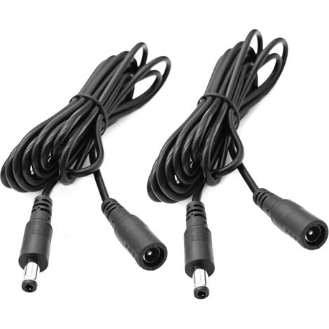 2X 3M rallonges d'alimentation Noires pour système de vidéosurveillance, câble Adaptateur 12V CC 5,5 mm x 2,1 mm mâle/Femelle pour Bande LED, routeur, DVR, système de vidéosurveillance IP (1/5)