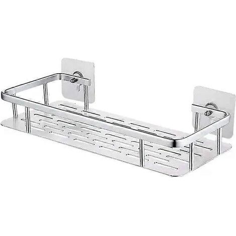 Étagère de douche adhésive en aluminium, porte-shampoing, étagère de cuisine, organisateur de rangement, sans perçage, rectangulaire, fixation murale, taille M--JXLGV (1/5)