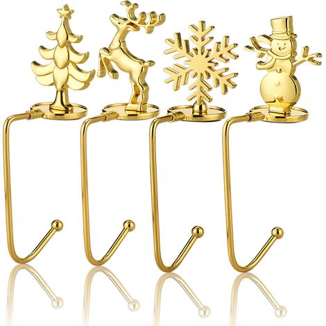 Support Pour Chaussettes De Noël - Forme Sapin De Noël Doré - Alliage De Zinc - Antidérapant Avec Plaque Tournante - Pour Cheminée Ou Tablettes - Lot De 4
