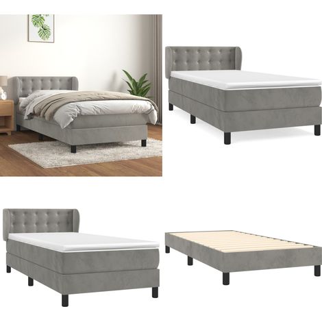 Sommier à lattes de lit et matelas Gris clair 100x200cm Velours - Lit Plateforme - Lit Velours - Lit Double - Literie - Chambre À Coucher - Home & Living (1/5)
