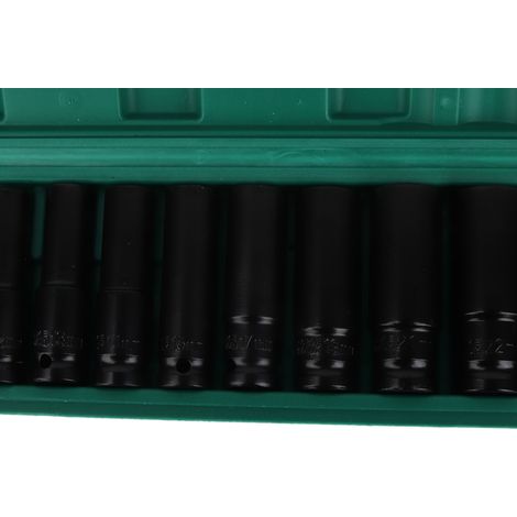 Jeu de 10 douilles électriques noires robustes en acier à haute teneur en carbone, kit de douilles 1/2". (1/5)