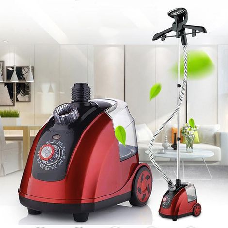 Ferro da stiro verticale professionale da 1800 W - Con gancio e sistema di rimozione degli acari della polvere - Serbatoio dell'acqua di grande capacità - ABS rosso (1/4)