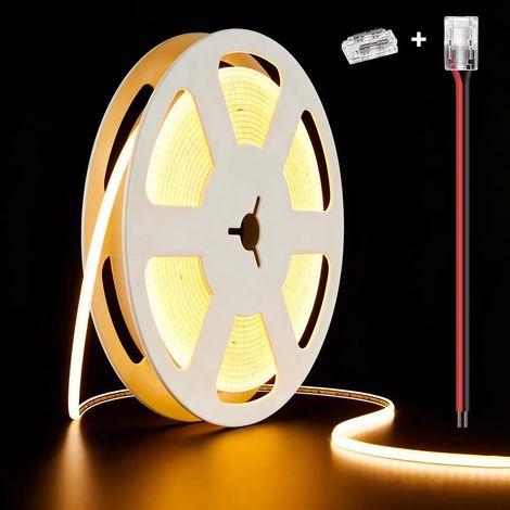 12V Ruban LED COB Blanc Chaud 2700K 5m 400LED/m CRI90+ Dimmable Autocollant Bande Striscia Strip Lumineuse (1/5)