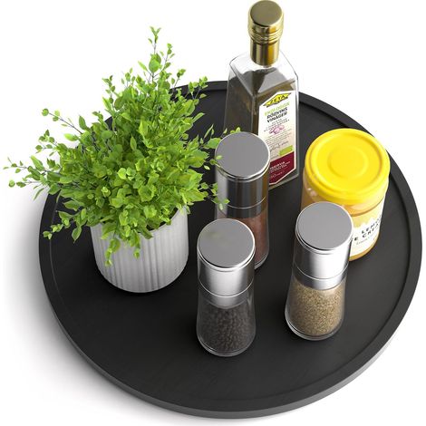 Lazy Susan Bamboo Turntable 30cm Non-Slip Rotating Spice Rack for Kitchen, Pantry, Cabinet, Table and Worktop, Black (1/5)