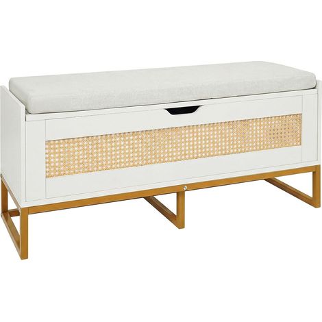 COSTWAY 71L Panca Scarpe con Seduta Imbottita, Cassa Portaoggetti in Rattan,100x35x44 cm,Bianco