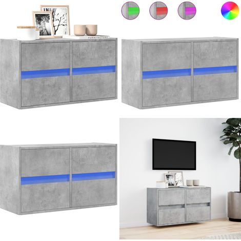 Mobile TV a Parete con Luci LED Grigio Cemento 80x31x45 cm - Armadio TV - Armadio con luci LED