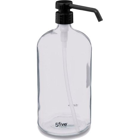 Five Simply Smart – Distributeur de savon pompe 1L en verre transparent – Dimensions L. 9,5 x l. 0,1 x H. 24 cm – Design moderne pour salle de bain et cuisine