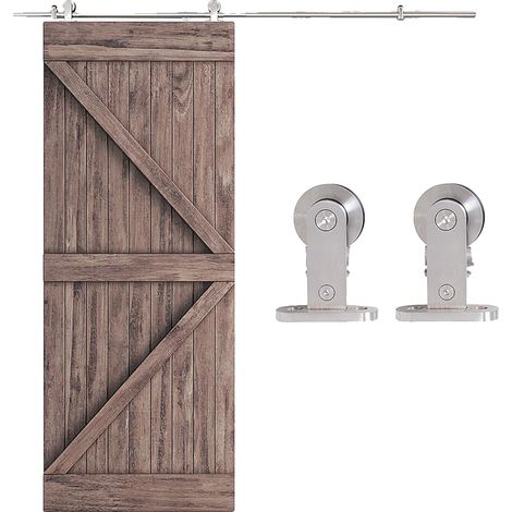 Kit de porte coulissante, bois et acier inoxydable, longueur réglable, fonctionnement fluide, assemblage facile, construction durable (1/5)
