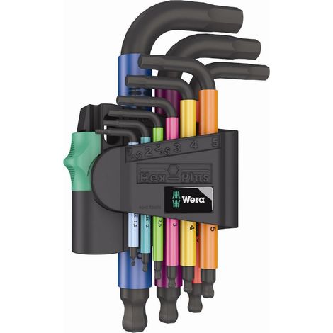 WERA 133164 Multi Colour Stubby Short 9 Pce Hex-Plus Ball-End Hex Allen Key Set