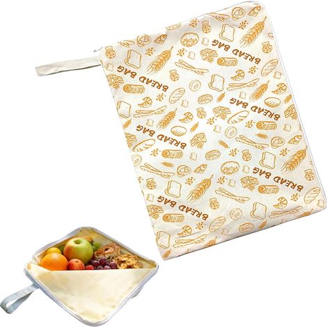 Sac à Pain avec Fermeture Éclair - Grand Sac de Transport en Coton Double Couche avec Cire d'Abeille, Qualité Alimentaire, Idéal pour la Boulangerie et la Conservation du Pain Fait Maison (43x33cm) (1/5)