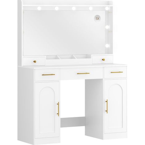 Coiffeuse avec Miroir HD, Lumières LED, 5 Tiroirs et 2 Rangement (1/5)