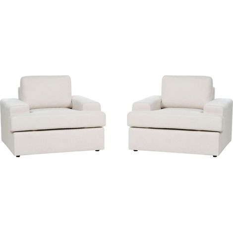 Fauteuils en Tissu Beige Clair Contreplaqué et Bois d'Eucalyptus Rembourré en Mousse Lot de 2 Alla