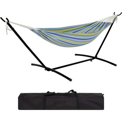 avec Un Hamac en Tissu Polyester-Coton sur Cadre en Fer - Hamac avec Support pour l'Extérieur, Hamac Portable pour 2 Personnes, Capacité De 500 LB, Sac De Transport étanche