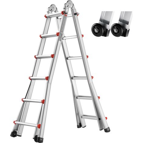 VEVOR Echelle telescopique a cadre en A,20 pieds aluminium,compacte,pliable portable multifonction,devoirs,escaliers,toit interieur et exterieur,charge 330 lb