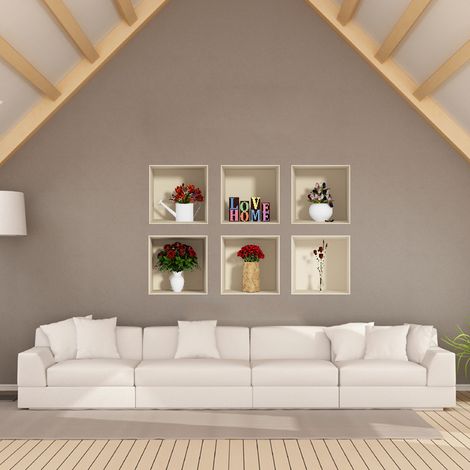 Pack de 6 stickers 3D Love Home et bouquets des fleurs 60 x 90 cm (1/3)