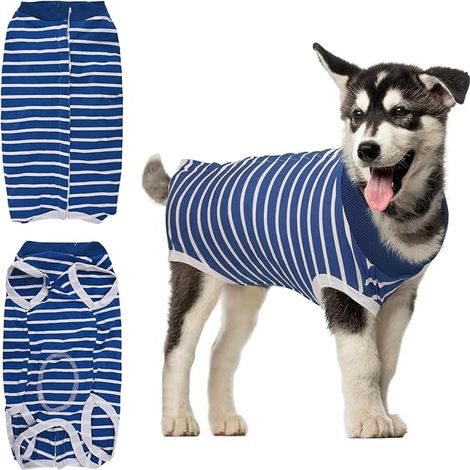 Striped Female Post-Operative Dog Bodysuit, Buttoned Bodysuit for Cats, Post-Preparatory Dog Pyjamas, Wound Protection Bodysuits Father Dogs After Sterilization for Dogs After Operation (XS) (1/5)