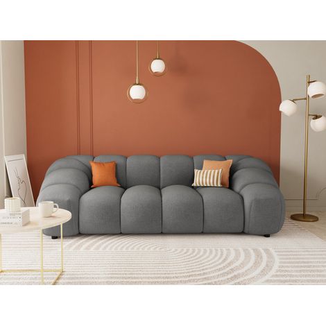 Lisa Design – Canapé droit 3 places en velours texturé gris – Structure en bois massif – Dimensions 240x115x72 cm – Style contemporain (1/5)