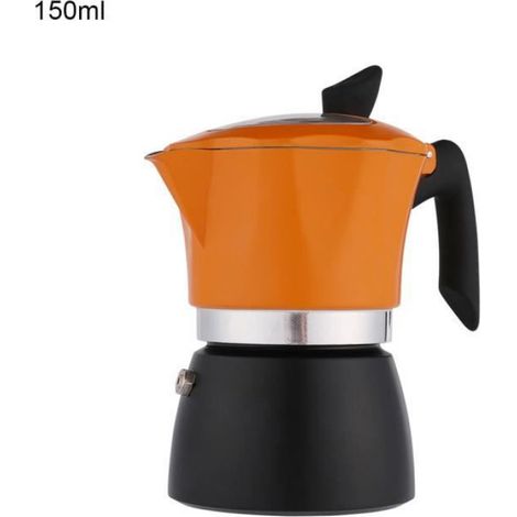 1 Cafetière Moka,alliage d'aluminium,3 tasses 150ml,noir et orange,gaz électrique camping (1/4)