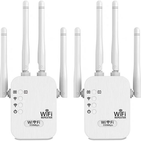 AUTRUCKER Lot de 2 répéteurs Wi-Fi extérieurs, amplificateurs de signal Wi-Fi, 1 200 m, norme européenne, blanc (4 antennes)