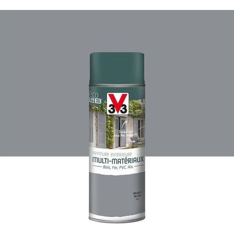 V33 – Peinture aérosol extérieur multi-matériaux gris galet satiné 0.4 L – Antirouille pour métal – Temps de séchage 8h au toucher (1/4)
