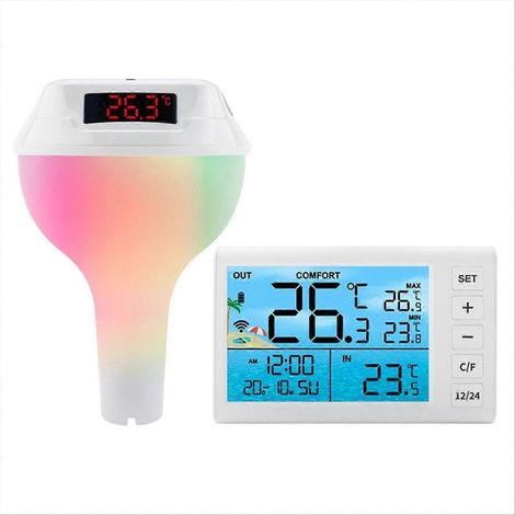Thermomètre flottant sans fil pour piscine, thermomètre solaire pour piscine, thermomètre numérique LED pour piscine avec éclairage d'ambiance RGB (1/5)