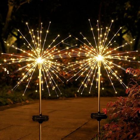 105 LED-Sternenlichter, Feuerwerks-Wegbeleuchtung, warmweiß, IP65 wasserdichte Solar-Gartenleuchten für Wege und Rasenflächen, 2 Stück (1/5)