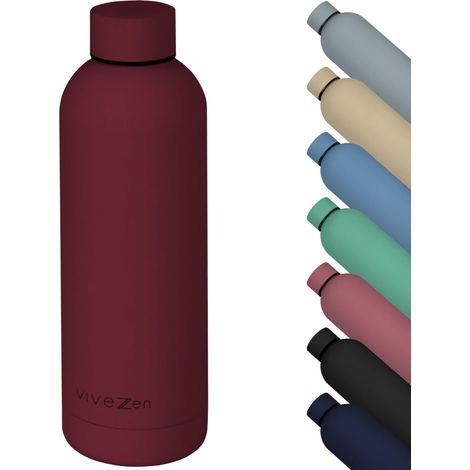 Bouteille, gourde isotherme chaud ou froid en acier inoxydable, réutilisable - 500 ml - Bordeaux - Vivezen (1/5)