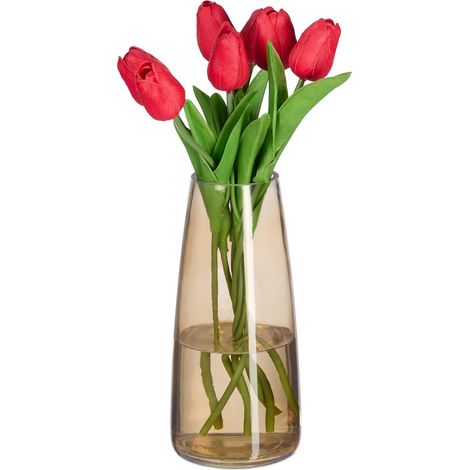 Grand Vase décoratif, pour Vos Fleurs, en Verre, Dimensions H x D : 21,5 x 10 cm, Marron (1/5)