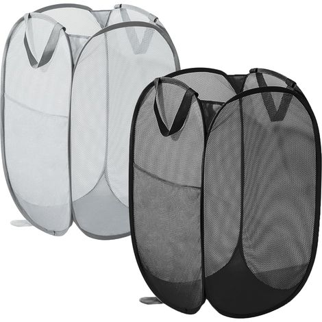 Lot 2 Paniers à Linge Pliables Noir & Gris – 75L