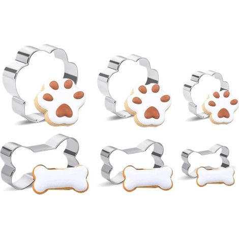 HONORNIC - Ensemble de 6 moules à biscuits pour chiens, en forme d'os de chien de dessin animé, imprimé animal.