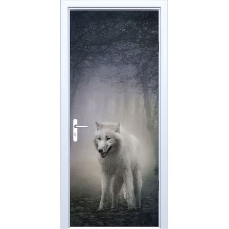 Adhesivo de tela para puerta con diseño de lobo del bosque oscuro 646PD