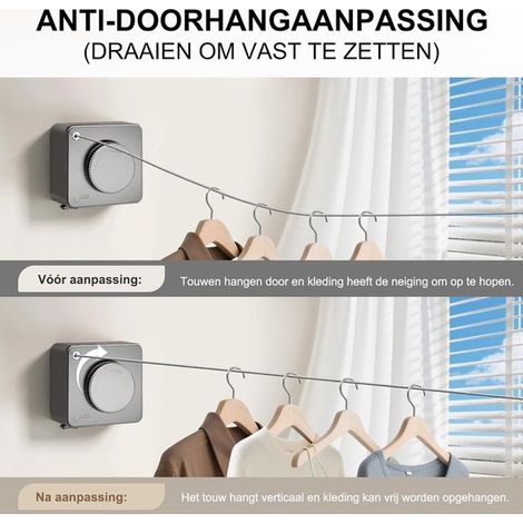 Stendibiancheria da parete estensibile - in acciaio inox, non si piega - regolabile fino a 4,8 metri - adatto per uso interno ed esterno - bianco (1/5)