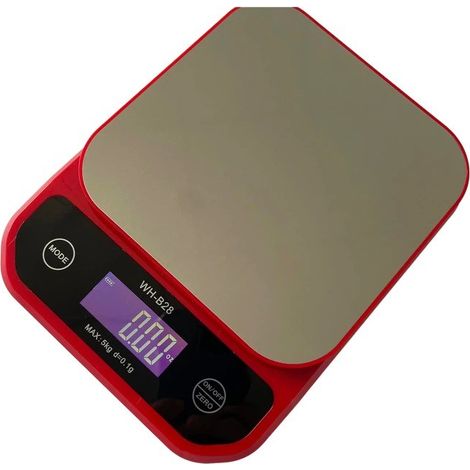 Balance de cuisine numérique de précision 10 kg/1 g, étanche, rouge, idéale pour la cuisine, la pâtisserie et les barbecues. Fonction tare, écran LCD rétroéclairé, conversion d'unités, alimentation US