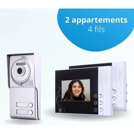 Portier interphone vidéo CLASSIC 4 Fils - 2 appartements - 2 écrans noirs