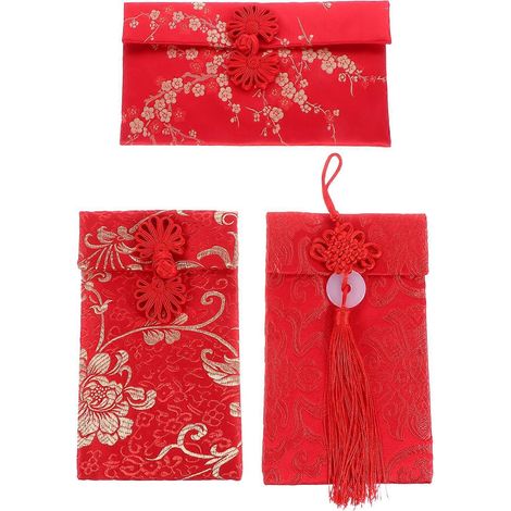 Lot de 3 enveloppes rouges chinoises classiques pour le Nouvel An-17.5X10.5X1CM-Red
