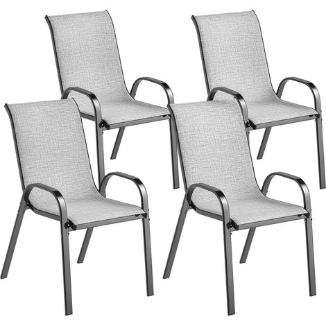 Set 4 Sedie da Giardino Impilabili con Braccioli Curvi, in Acciaio e Tessuto Traspirante, 54x71x93 cm, Grigio