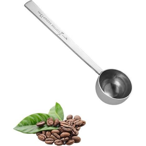 Cucchiaio dosatore da 15 ml in acciaio inox con manico extra lungo, ideale per caffè macinato, in grani, in polvere e per espresso. Perfetto per contenitori, tazze e barattoli di grandi dimensioni. (1/4)
