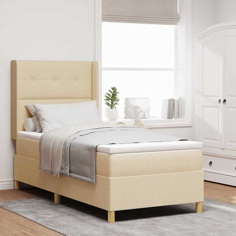 Boxspringbett mit LED-Lichtleisten Creme 80 x 200 cm Stoff