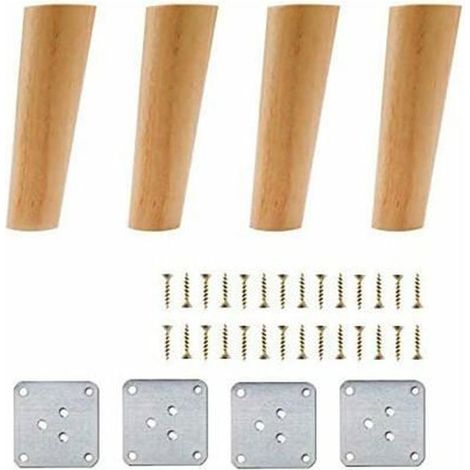Lot de 4 Pieds de Meuble en Bois, 15 cm Pieds de Canapé de Rechange, Table Basse Jambes, pour lit, Placard, Banc, Meuble TV,