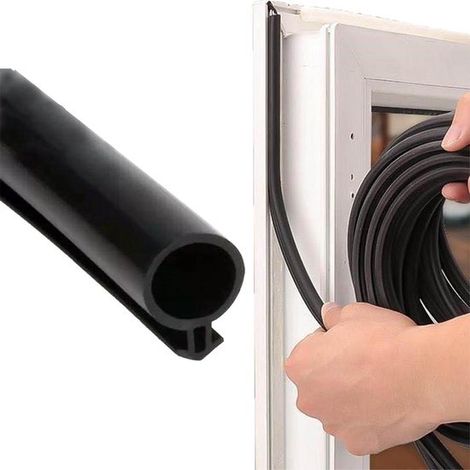 Guarnizione per finestre Allecto Plus, 10 metri, guarnizione autoadesiva per porte e finestre, nastro sigillante antisilicato tipo O per fori da 5-7 mm, nero (1/5)