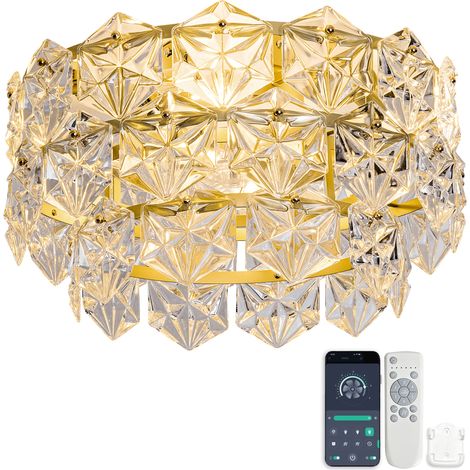 Ventilatore da soffitto da 19 pollici con luce di cristallo, controllo tramite app e telecomando, 6 velocità, colore oro (1/5)