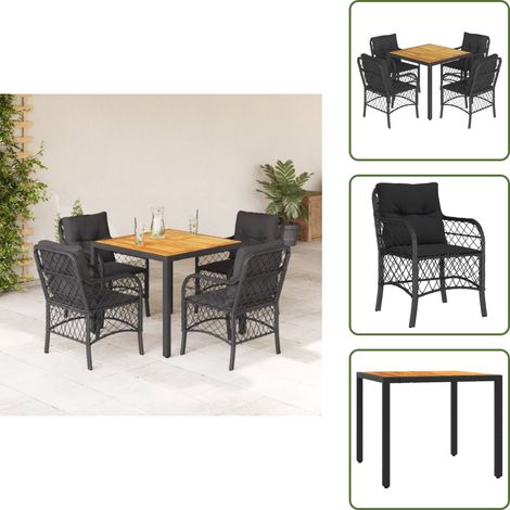 The Living Store 5-tlg. Garten-Essgruppe mit Kissen Schwarz Poly Rattan - Gartenessgruppe (1/5)