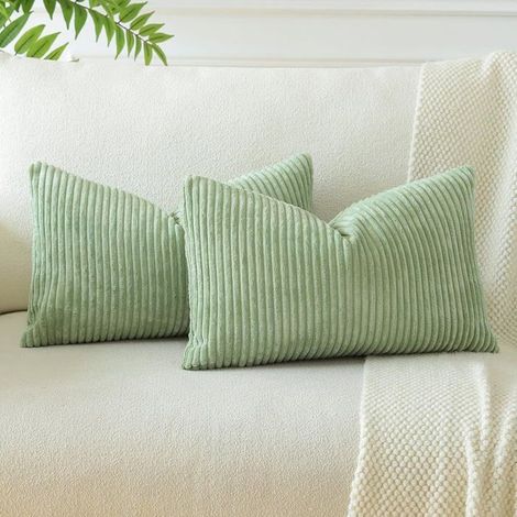 Ecleanfy - Deux housses de coussin en velours côtelé vert sauge, taies d'oreiller douces pour canapé, décoration intérieure, 30 x 50 cm (1/5)