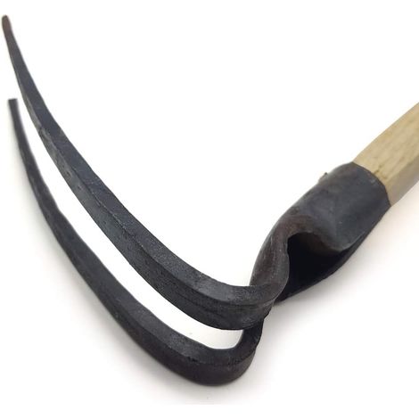 Mini-houe de jardin manuelle à double tête, outil de désherbage - Houe/cultivateur à dents en acier au carbone, outils de jardin combinés à 3 dents avec manche en bois (3 dents) (1/5)