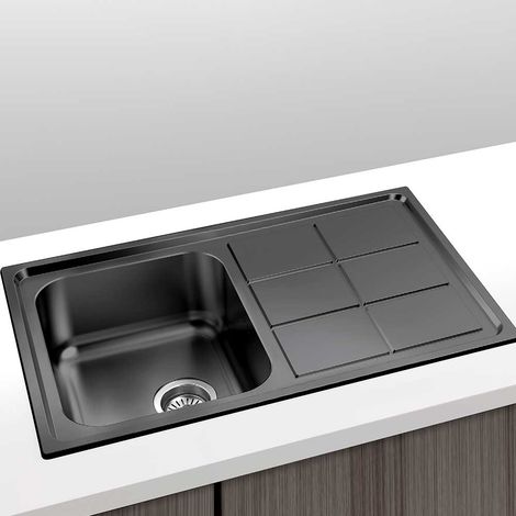 Evier en acier inoxydable noir avec 1 cuve et égouttoir 86x50 - Madrid  Gresinex