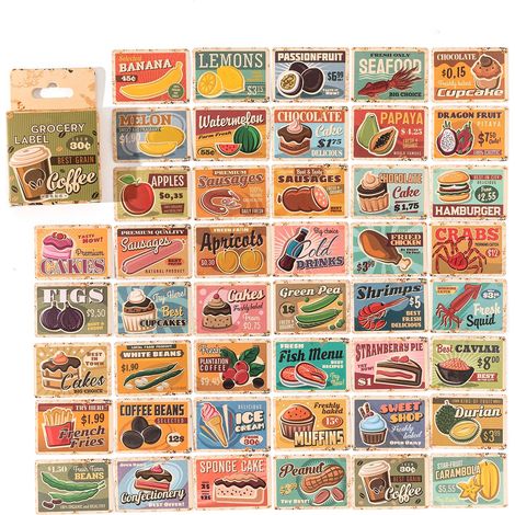 Étiquettes alimentaires autocollantes 45 feuilles, stickers épicerie pour albums photos, carnets, planificateur DIY, adhésifs pour scrapbooking. (1/5)