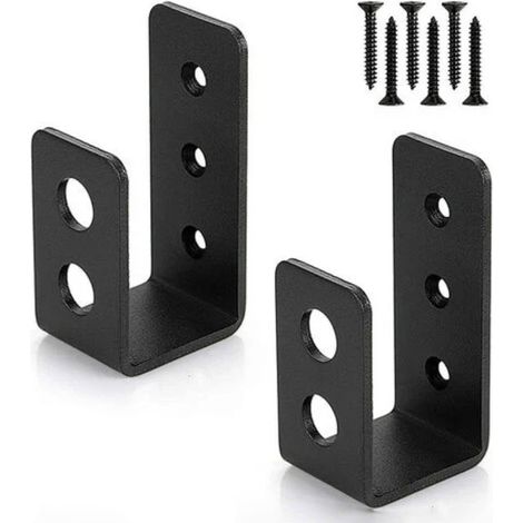 Paquete de 2 soportes de acero resistentes para puertas de 2x4, barra de seguridad en forma de U - Negro (1/5)