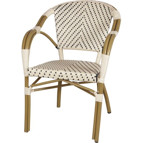Chaise de jardin en rotin synthétique beige – Structure aluminium imitation bambou – Assise confortable – Empilable pour rangement facile (1/5)