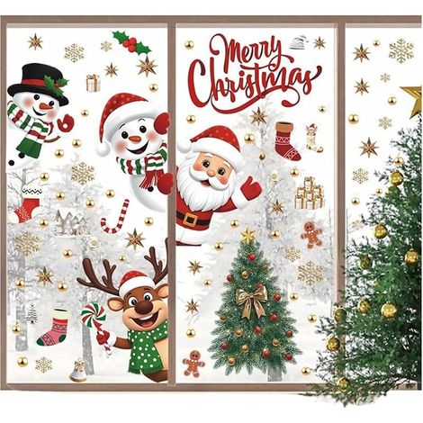 Stickers vitre Noel Autocollants de Noël for fenêtre, 2 pièces, Flocons de Neige, réutilisables, for décoration intérieure, Maison, Bureau, Verre Deco Noel (1/5)